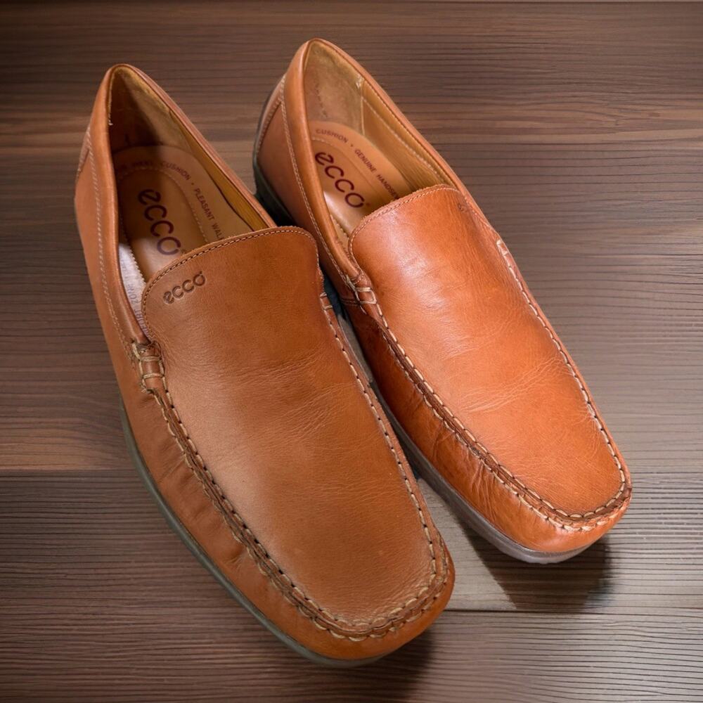 Ecco Mens Brown Leather Driving Moccasin Loafers Comfort Footbed EU45/US11-11.5